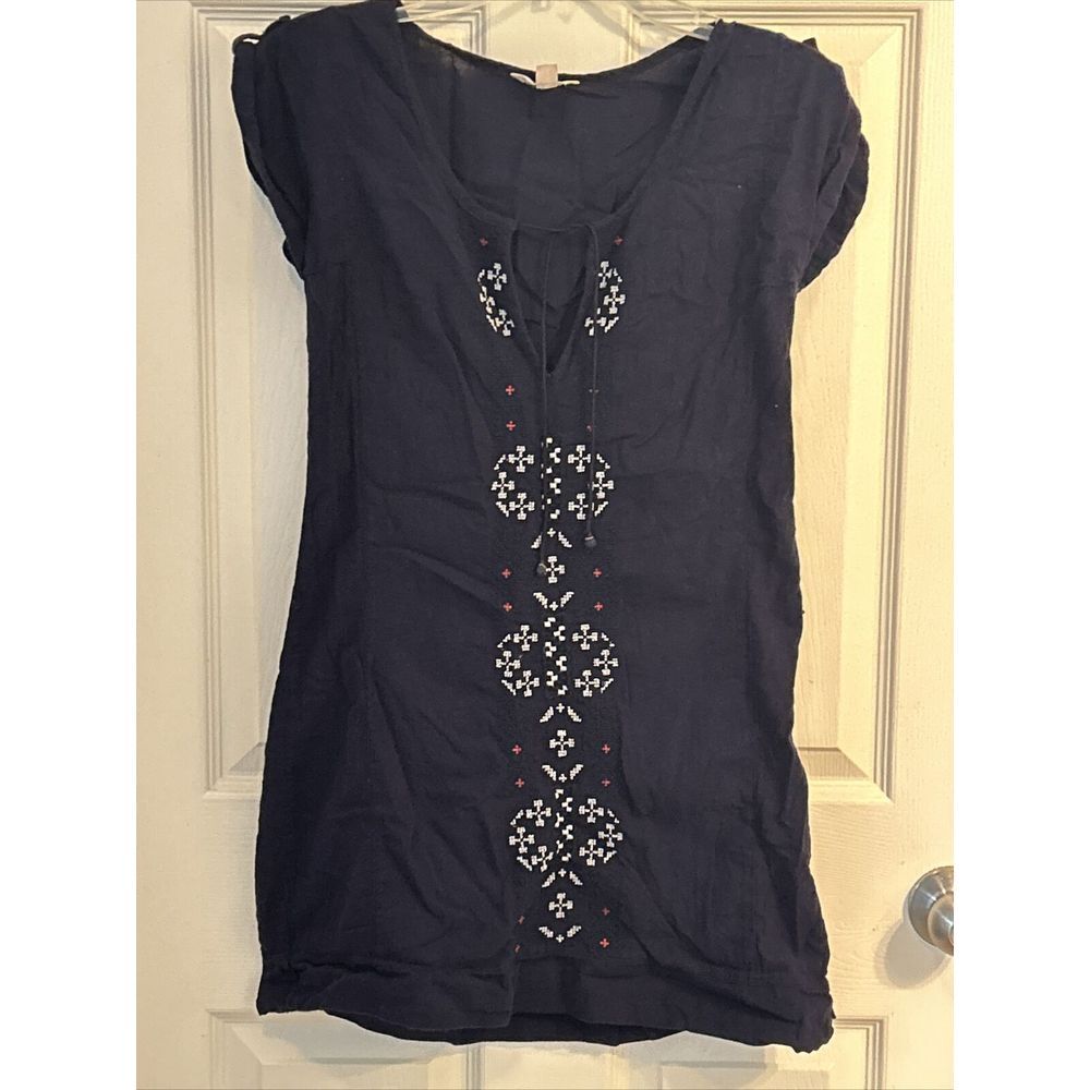American Eagle Outfitter Size XS Blue‎ Boho Hippie Short Sleeve Tunic Blouse